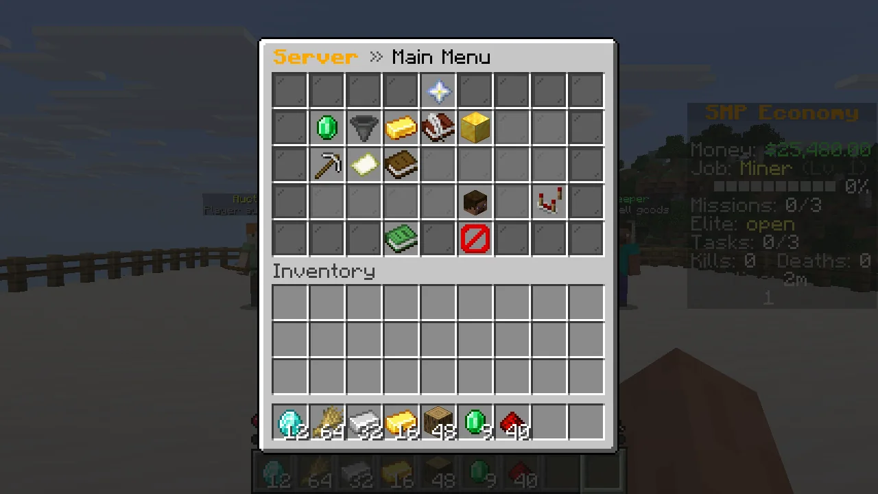 The main menu chest GUI opened with /menu.