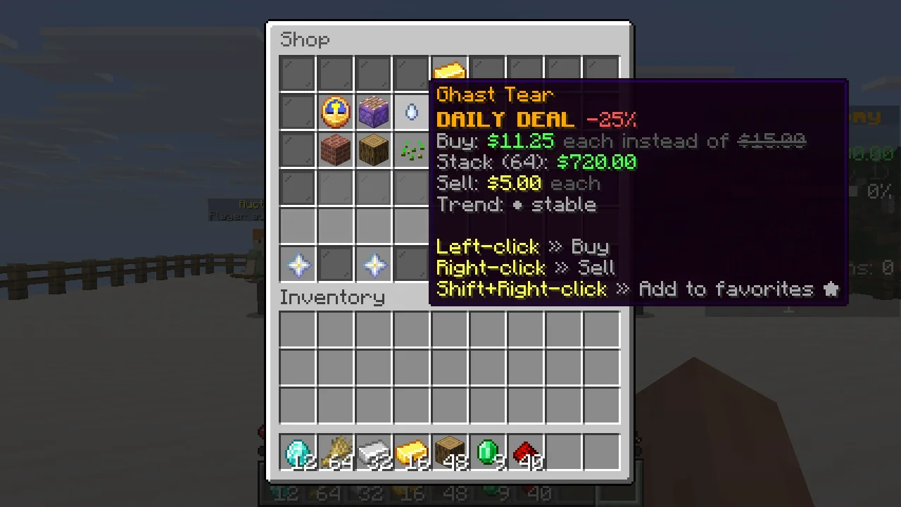 The shop GUI with a tooltip on a daily deal.